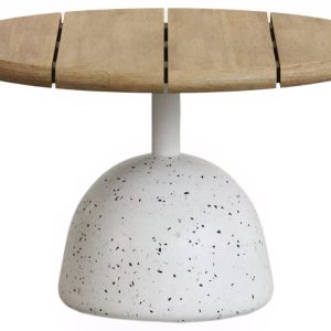 Dřevěný zahradní stolek Kave Home Saura 55 cm s bílou podnoží  - Výška35 cm- Průměr desky 55 cm