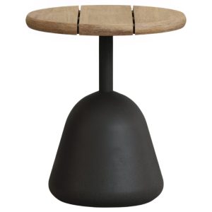 Dřevěný zahradní stolek Kave Home Saura 43 cm s černou podnoží  - Výška48 cm- Průměr desky 43 cm