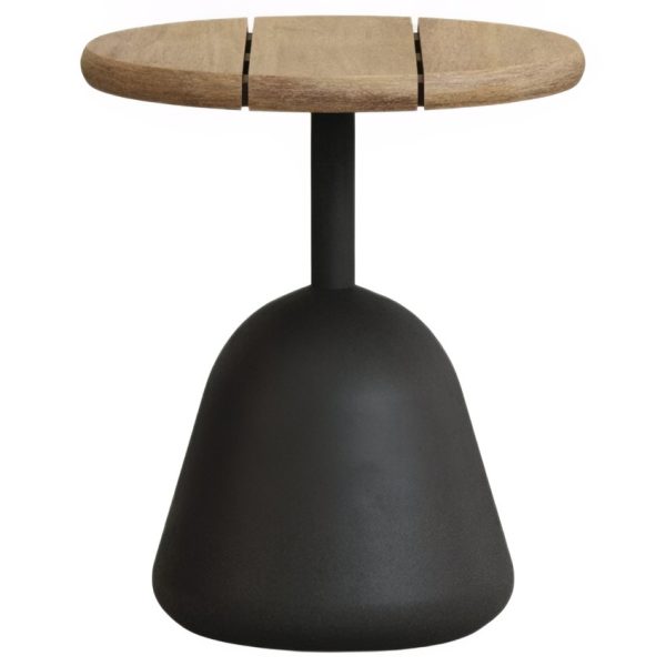 Dřevěný zahradní stolek Kave Home Saura 43 cm s černou podnoží  - Výška48 cm- Průměr desky 43 cm