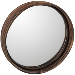 Hnědé ratanové závěsné zrcadlo J-line Trage 30 cm  - Průměr30 cm- Hloubka 5 cm