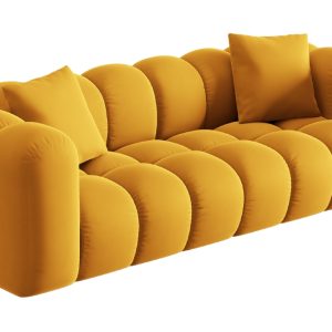 Žlutá sametová třímístná pohovka Windsor & Co Halley 242 cm  - Výška70 cm- Šířka 242 cm