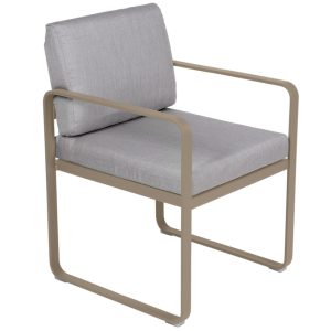 Šedá čalouněná zahradní židle Fermob Bellevie s muškátovou podnoží  - Výška83 cm- Šířka 55