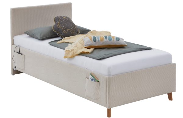 Béžová manšestrová postel Meise Möbel Cool 90 x 200 cm s úložným prostorem  - Výška90 cm- Šířka 100 cm