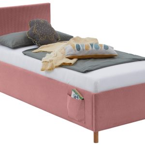 Růžová manšestrová postel Meise Möbel Cool 90 x 200 cm s úložným prostorem  - Výška90 cm- Šířka 100 cm