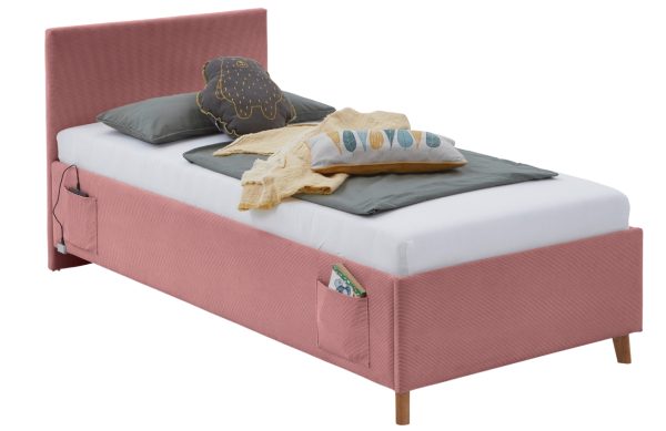 Růžová manšestrová postel Meise Möbel Cool 140 x 200 cm s úložným prostorem  - Výška90 cm- Šířka 150 cm