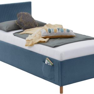 Modrá manšestrová postel Meise Möbel Cool 90 x 200 cm s úložným prostorem  - Výška90 cm- Šířka 100 cm