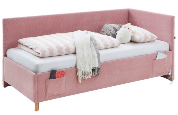 Růžová manšestrová postel Meise Möbel Cool II. 140 x 200 cm s úložným prostorem  - Výška90 cm- Šířka 150 cm