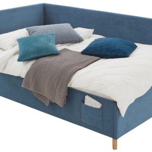 Modrá manšestrová postel Meise Möbel Cool II. 90 x 200 cm s úložným prostorem  - Výška90 cm- Šířka 100 cm
