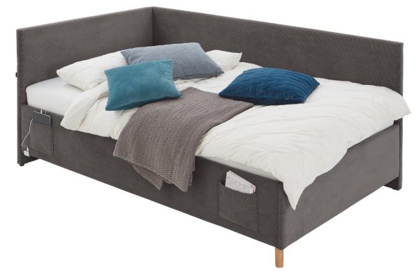 Antracitová manšestrová postel Meise Möbel Cool II. 120 x 200 cm s úložným prostorem  - Výška90 cm- Šířka 130 cm