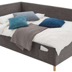 Antracitová manšestrová postel Meise Möbel Cool II. 140 x 200 cm s úložným prostorem  - Výška90 cm- Šířka 150 cm