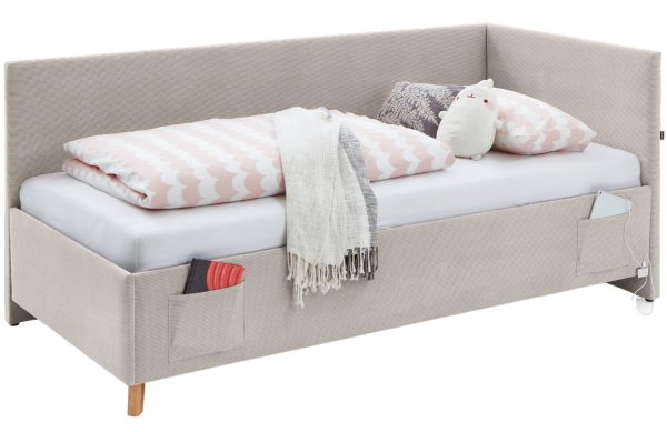 Béžová manšestrová postel Meise Möbel Cool II. 120 x 200 cm  - Výška90 cm- Šířka 130 cm