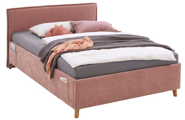 Růžová čalouněná postel Meise Möbel Fun 140 x 200 cm s úložným prostorem  - Výška90 cm- Šířka 153 cm