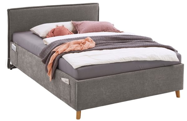 Šedá čalouněná postel Meise Möbel Fun 140 x 200 cm s úložným prostorem  - Výška90 cm- Šířka 153 cm