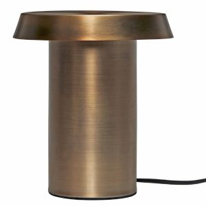 Mosazná kovová stolní LED lampa Hübsch Keen  - Výška22 cm- Průměr stínidla 20 cm
