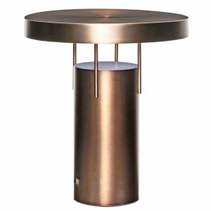 Mosazná kovová nabíjecí stolní LED lampa Hübsch BringMe  - Výška28 cm- Průměr stínidla 25 cm