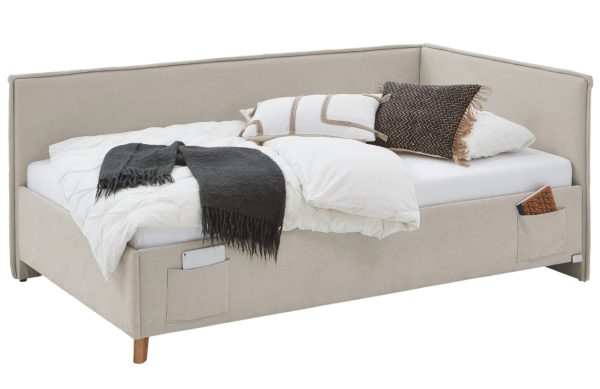 Béžová čalouněná postel Meise Möbel Fun II. 90 x 200 cm s úložným prostorem  - Výška90 cm- Šířka 103 cm