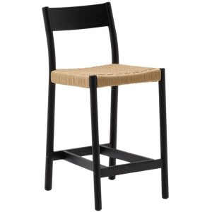 Černá dubová barová židle Kave Home Yalia s výpletem 65 cm  - Výška92 cm- Šířka 45 cm