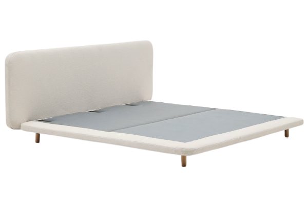 Béžová bouclé dvoulůžková postel Kave Home Odum 160 x 200 cm  - Výška91/21 cm- Šířka 180 cm