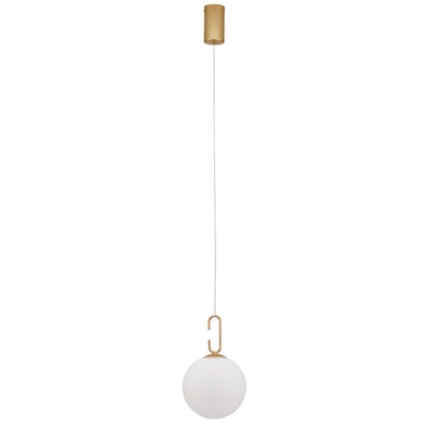 Bílo-zlaté skleněné závěsné LED světlo Nova Luce Hook 18 cm  - Výška120 cm- Průměr 18 cm