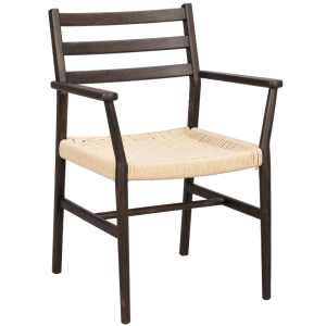 Hnědá dubová jídelní židle ROWICO HARLAN s výpletem a područkami  - Výška86 cm- Šířka 56 cm
