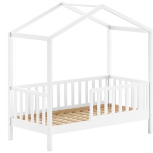Bílá borovicová dětská postel Vipack Dallas se zábranou 70 x 140 cm  - Výška150 cm- Šířka 148 cm