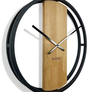 Flexistyle z231 - 50 cm velké nástěnné hodiny s kovovým rámem a dřevem z přírodního dubu kruh