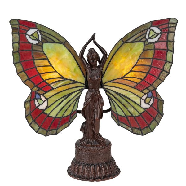 Barevná stolní lampa Tiffany Butterfly Lady - 41*20*41 cm E14/max 2*25W Clayre & Eef  - -