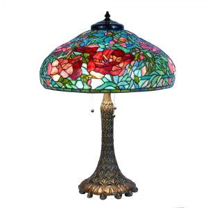 Barevná stolní lampa Tiffany Flower Red Roses - Ø 55*85cm Clayre & Eef  - -