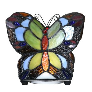 Barevná stolní lampa Tiffany ve tvaru motýla Butterfly - 15*8*13 cm (LED) Clayre & Eef  - -