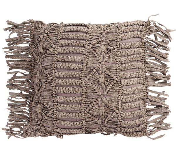 Bavlněný polštář Macrame Taupe s třásněmi  - 45*45 cm J-Line by Jolipa  - -