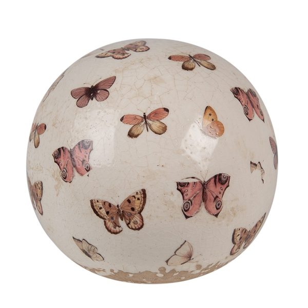 Béžová antik dekorace koule s motýlky Butterfly Paradise L - Ø 12*12 cm Clayre & Eef  - -