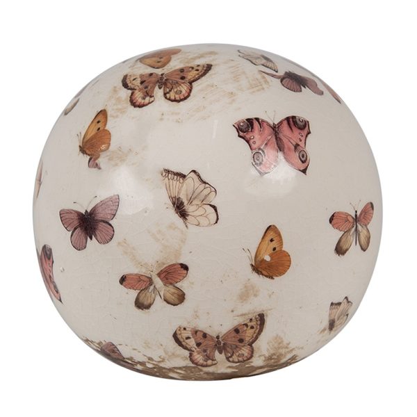 Béžová antik dekorace koule s motýlky Butterfly Paradise M - Ø 10*10 cm Clayre & Eef  - -