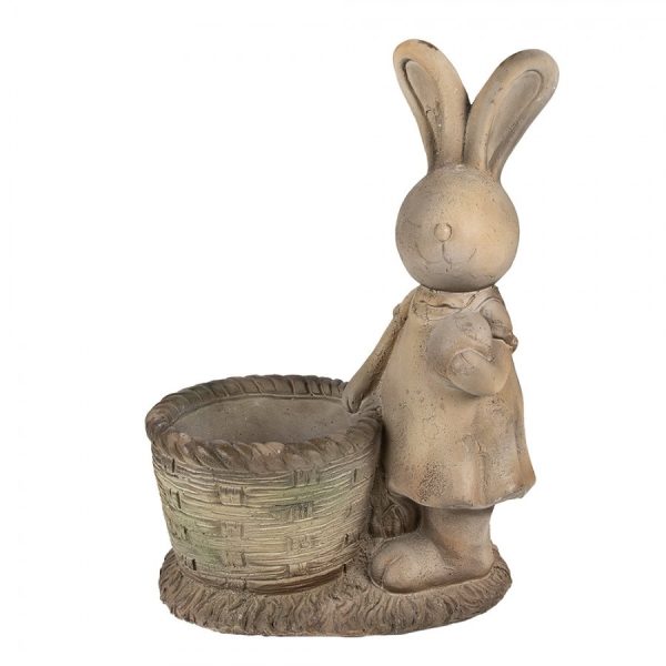 Béžová antik dekorace králičice s květináčkem - 38*22*49 cm Clayre & Eef  - -