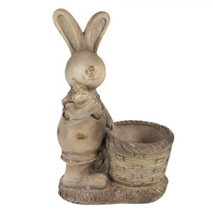 Béžová antik dekorace králík s květináčkem - 38*22*49 cm Clayre & Eef  - -