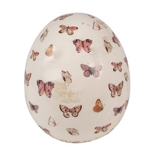 Béžová antik dekorace vejce s motýlky Butterfly Paradise L - Ø 14*16 cm Clayre & Eef  - -