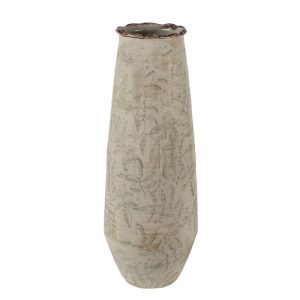Béžová keramická váza s listy Lovely Leaves L - Ø14*40 cm Clayre & Eef  - -