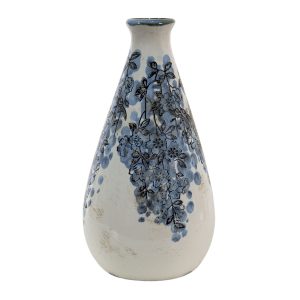 Béžová keramická váza s modrými květy Maun - Ø 11*21 cm Clayre & Eef  - -