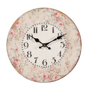 Béžové antik nástěnné hodiny s růžemi Rose I – Ø 28*3cm/ 1*AA Ambiente  - -