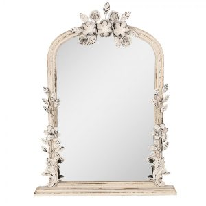Béžové antik nástěnné zrcadlo zdobené květy Brocante - 56*5*77 cm Clayre & Eef  - -
