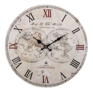Béžové nástěnné hodiny Map of World - Ø 34*1 cm / 1*AA Clayre & Eef  - -
