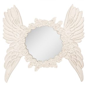 Béžové nástěnné zrcadlo s růžemi a andělskými křídly Brocante - 62*5*60 cm Clayre & Eef  - -
