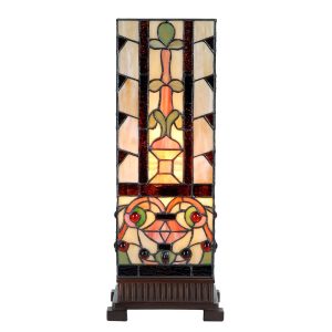 Béžovo-hnědá hranatá stolní lampa Tiffany Squillo - 18*18*45 cm E27/max 1*40W Clayre & Eef  - -