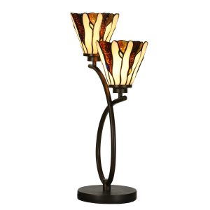 Béžovo-hnědá stolní lampa Tiffany Titto se 2květy - 46*28*63 cm E14/max 2*40W Clayre & Eef  - -