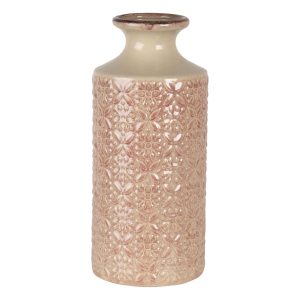 Béžovo růžová keramická váza se vzorem květin Alisa M - Ø 13*30 cm Clayre & Eef  - -