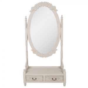 Béžovo-šedé antik veliké zrcadlo se šuplíky Hyggia Brocante - 85*30*180cm Clayre & Eef  - -