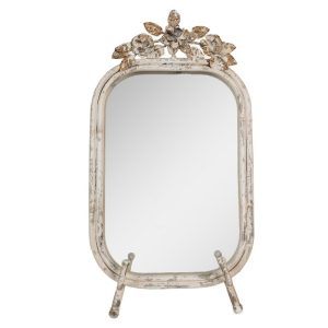 Béžovo-zlaté antik stolní zrcadlo zdobené květy Brocante - 25*6*48 cm Clayre & Eef  - -
