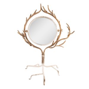 Béžovo-zlaté stojací stolní zrcadlo s dekoračními větvemi - 51*37*65 cm Clayre & Eef  - -
