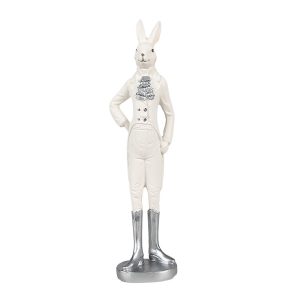 Bílá dekorace králík ve fraku a stříbrných botech - 5*4*20 cm Clayre & Eef  - -