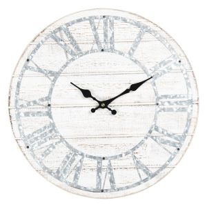 Bílé dřevěné nástěnné hodiny s patinou - Ø 40*4 cm Clayre & Eef  - -