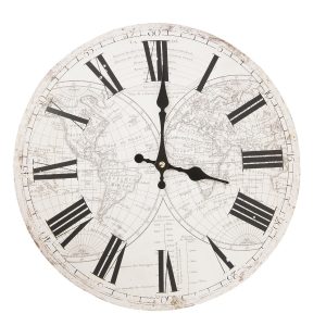 Bílé hodiny s římskými číslicemi World - 34*4 cm / 1xAA Clayre & Eef  - -